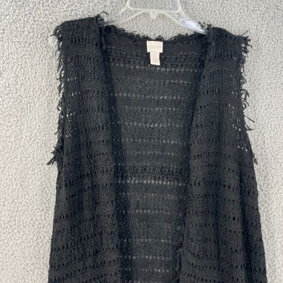 Chicos Womens Cardigan Sweater Open Cable Knit Sleeveless Sz 4 /S Black Coastal - Picture 8 of 11